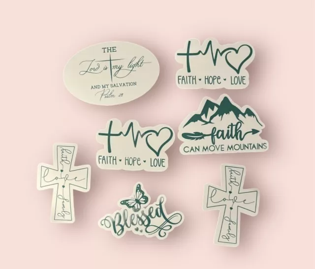 Stickers Lot Of 7 Glossy Finish. Faith Hope And Love