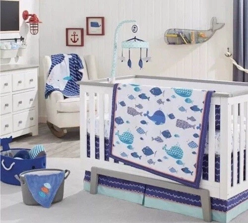 Koala Baby All Ashore 5Pc Crib Bedding Set Include Mobile/Changing Pad Cover New