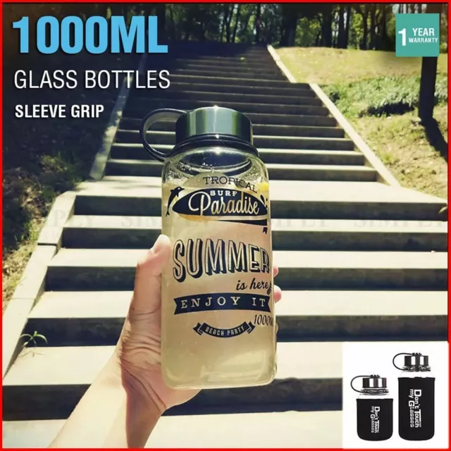 Glass Water Bottle 1L 1000ml BPA Free Sports Tea Crystal Juice Drinking Bottles