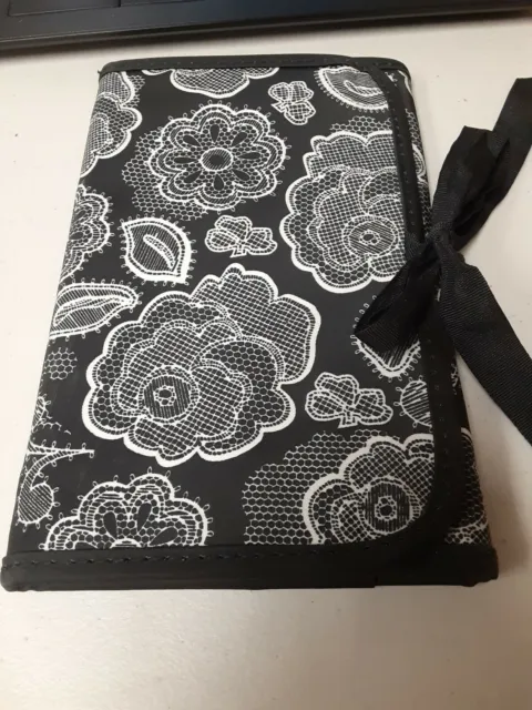 Thirty One Fold And Go Organizer With Notepad Black Botanical Lace NEW