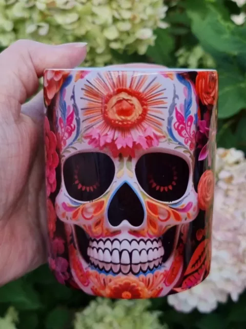 Sugar Skull Mug, Day of the Dead , 3D image Mug, Skull and Flower, Ceramic Mug,