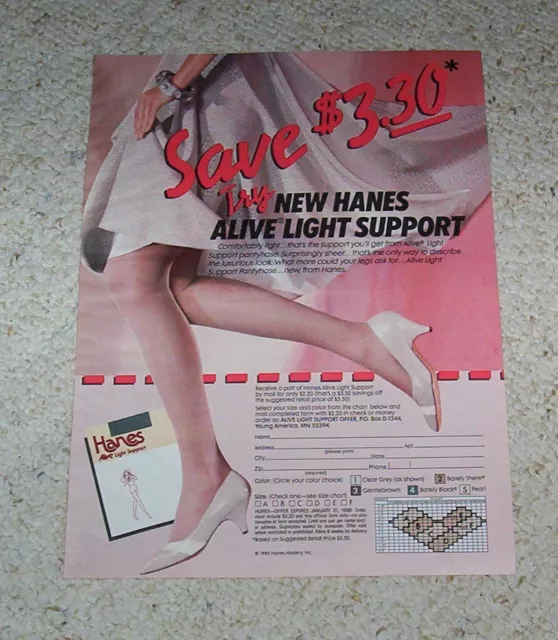 1985 PRINT AD page - Hanes Alive pantyhose hosiery SEXY Girl LEGS  advertising $6.99 - PicClick