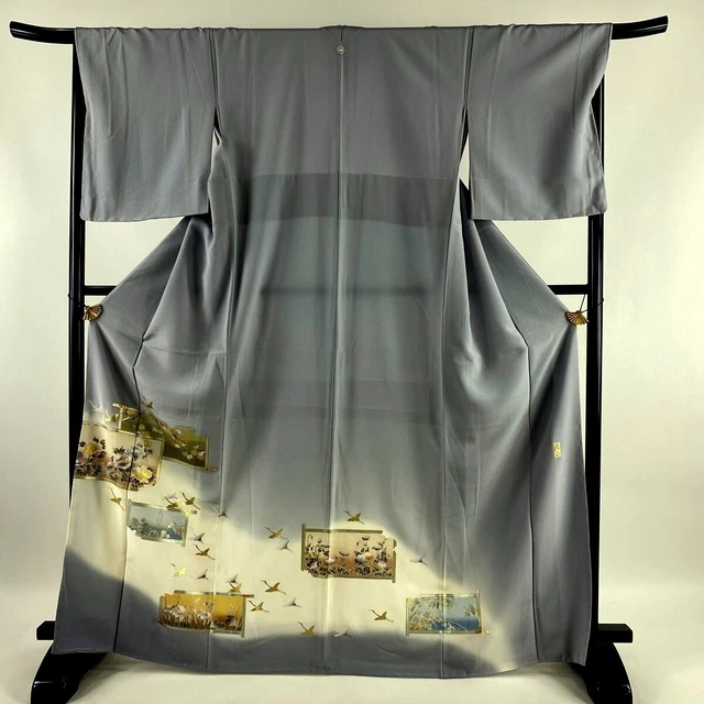 Japanese kimono  "TOMESOD", Plants, Gold leaf by MITUMASA with sign,L5' 6"..3492