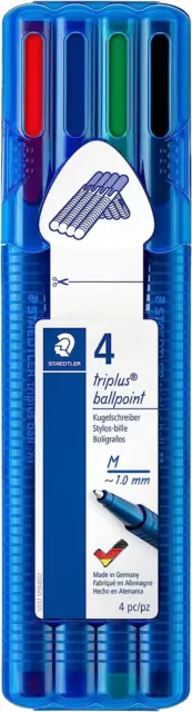 Triplus Medium Ballpoint Pen 4 Pack, Assorted Colours, 437 MSB4, Triangular Barr