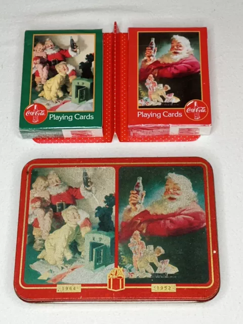 Vtg 1996 Coca-Cola Tin & Playing Cards 2 Decks ~SEALED~ Santa Claus Christmas