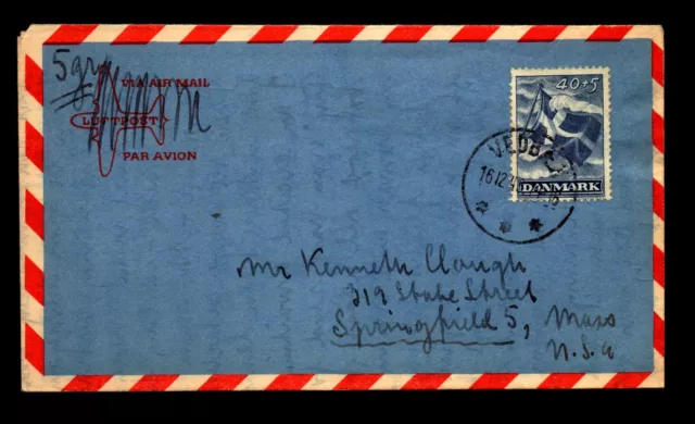 Denmark 1948 Air Mail Cover to USA - 40+5 Semi Postal  - L32512