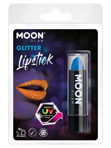 Smiffys Moon Glow - Neon UV Glitter Lipstick, Blue