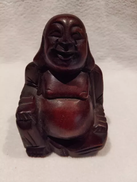 VINTAGE CHINESE BUDDHA HAND CARVED WOOD 4" YUEN CHENG Figurine Solid Wood.