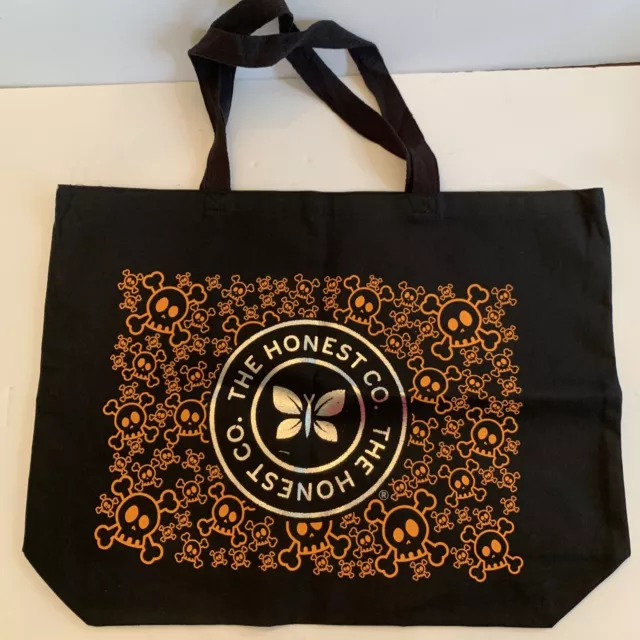 THE HONEST CO (Baby) Reusable Canvas Tote Bag Black Skull & Crossbones Halloween