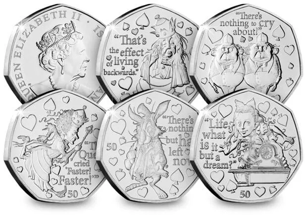 2021 Isle of Man Alice Through the Looking Glass 50p Coins - Uncirculated