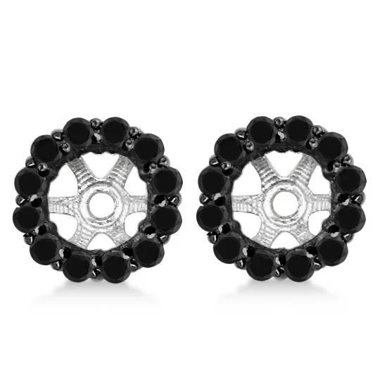 5/8ct Treated Black Diamond Halo Earring Jackets Solid 14K White Gold (up to