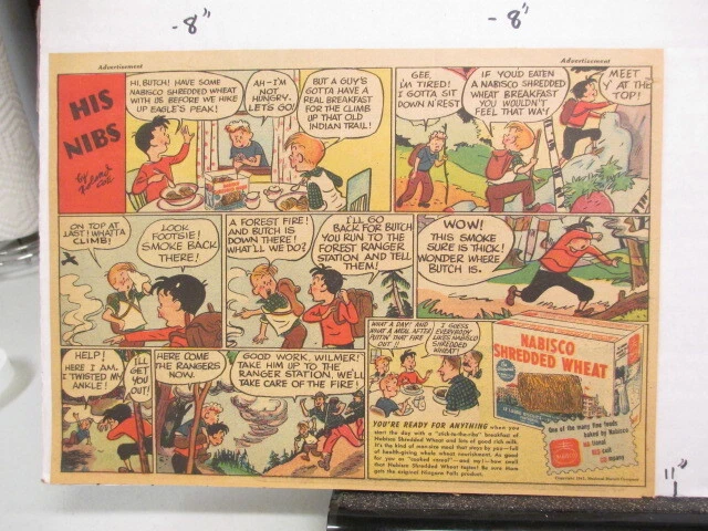 newspaper ad 1947 NABISCO Shredded Wheat cereal box comic hiking forest fire