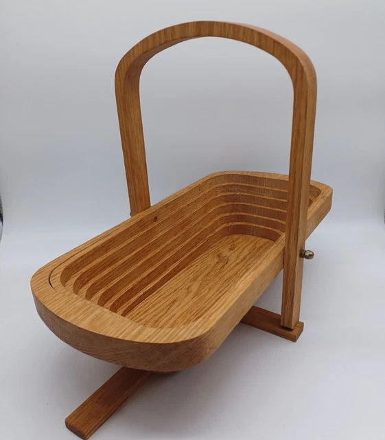 Vtg Wooden Collapsible Spiral Basket Folding Handle Handcrafted by WhateverFor