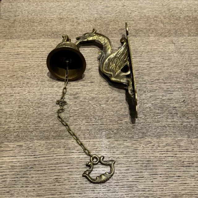 vintage solid brass wall mounted monks bell featured dragon