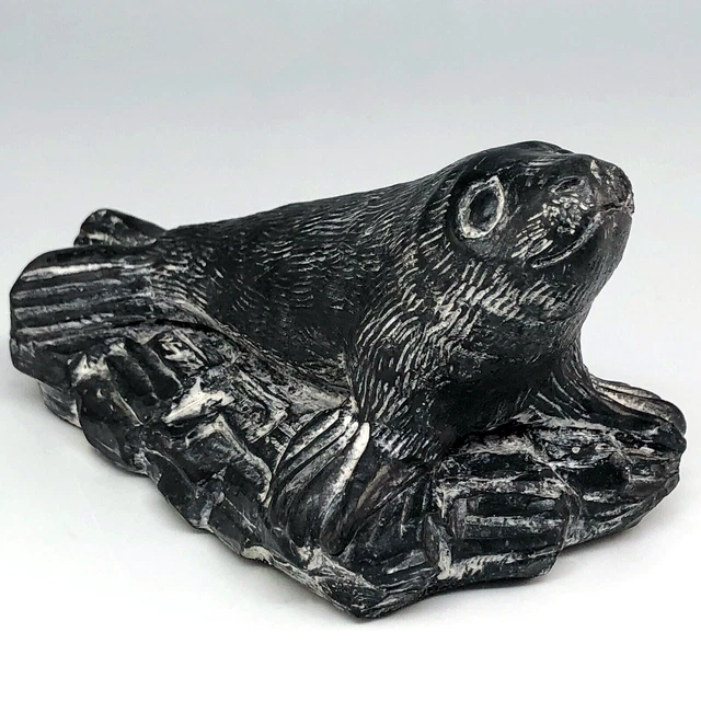 A Wolf Original Seal Sculpture Figurine Hand Carved Soapstone Handmade Canada