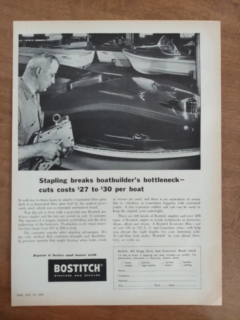 Boatbuilding Air Driven Stapler Cuts Costs Bostitch 1959 Vintage Print Ad