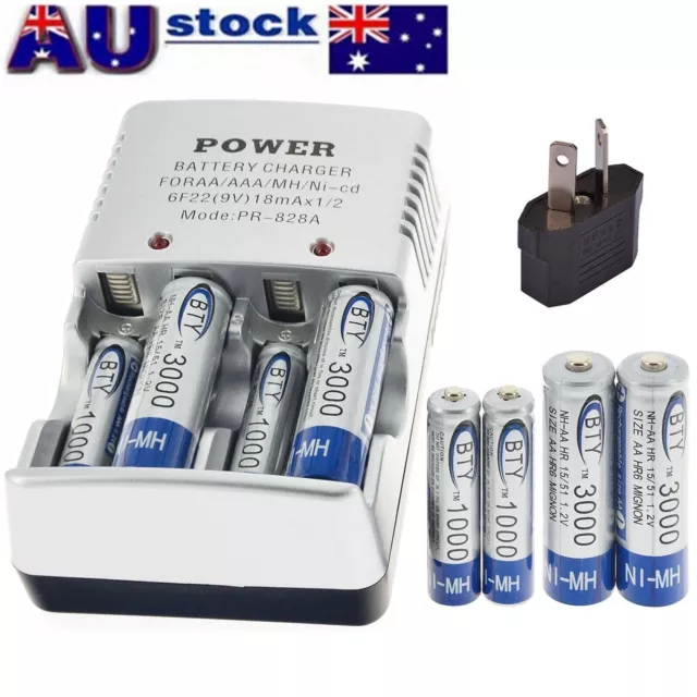 4x AA 3000mAh + 4x AAA 1000mAh BTY NiMH 1.2v Rechargeable Battery + CHARGER AU