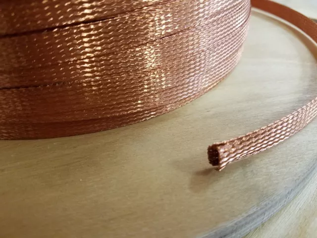 5 FEET 3/8" BRAIDED GROUND STRAP GROUNDING Bare Copper Flat Braid MADE IN USA