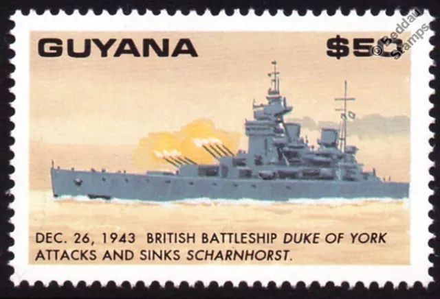 WWII 1943 HMS DUKE OF YORK Battleship Sinks Scharnhorst Warship Stamp