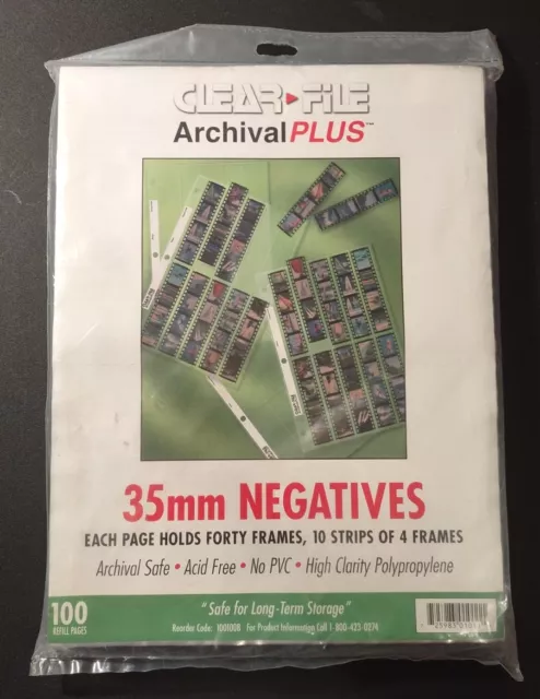 Clear File Archival Plus Negative Page 100 Count 3-ring Binder 35mm Film Storage
