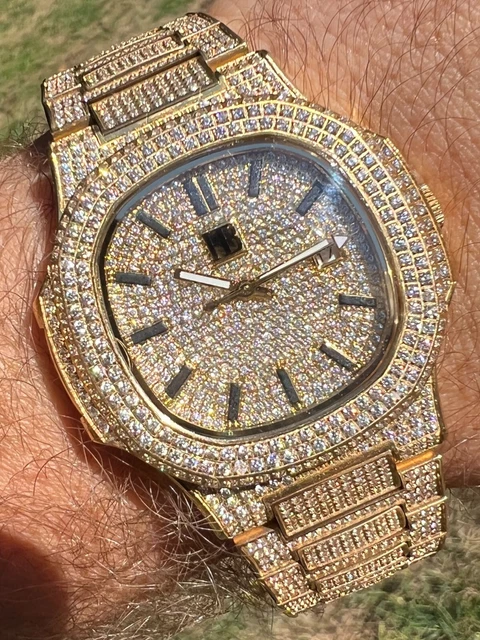 OROLOGIO DA UOMO vero oro completamente ghiacciato su acciaio inox busto giu 41 mm hip hop EUR 341 75 PicClick IT