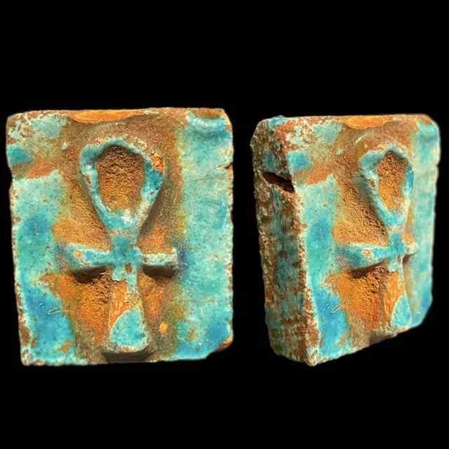 ANCIENT EGYPTIAN FAIENCE GLAZED ANKH CROSS AMULET , 664 - 332bc (3)