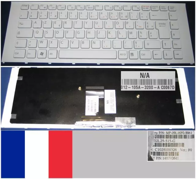 Keyboard AZERTY French Vaio MP-09L16F0-8861 148792641 White, White Frame