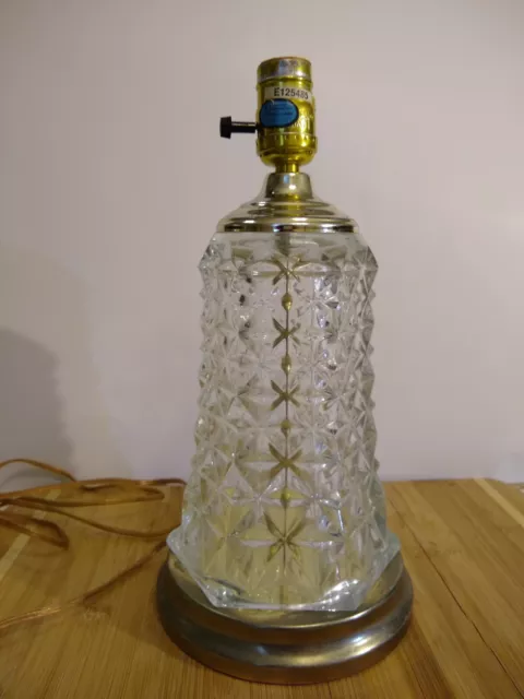 Vintage Diamond Cut Crystal Glass Table Lamp Deep Facets No Shade 13" Tall 2