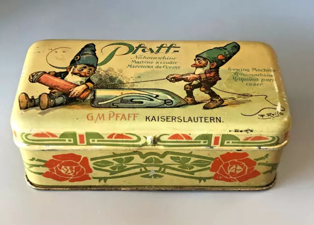 Seltene antike Werbedose Jugendstil PFAFF Nachmaschine Blechdose 1910-20er