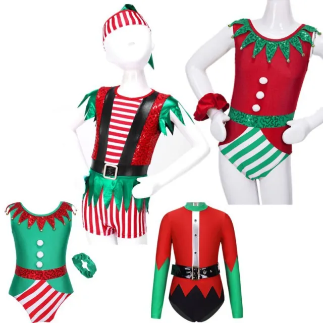 Kids Girls Christmas Costume Santa Helper Fancy Jumpsuit Claus Cosplay OutfitS