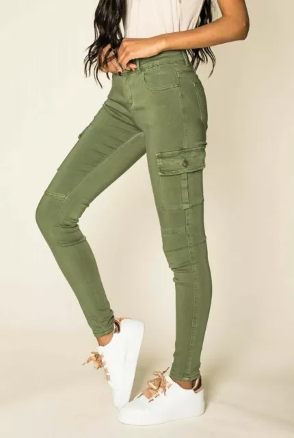 LADIES CARGO PANTS Skinny Stretch Women s Jeans Green khaki 6 8 10