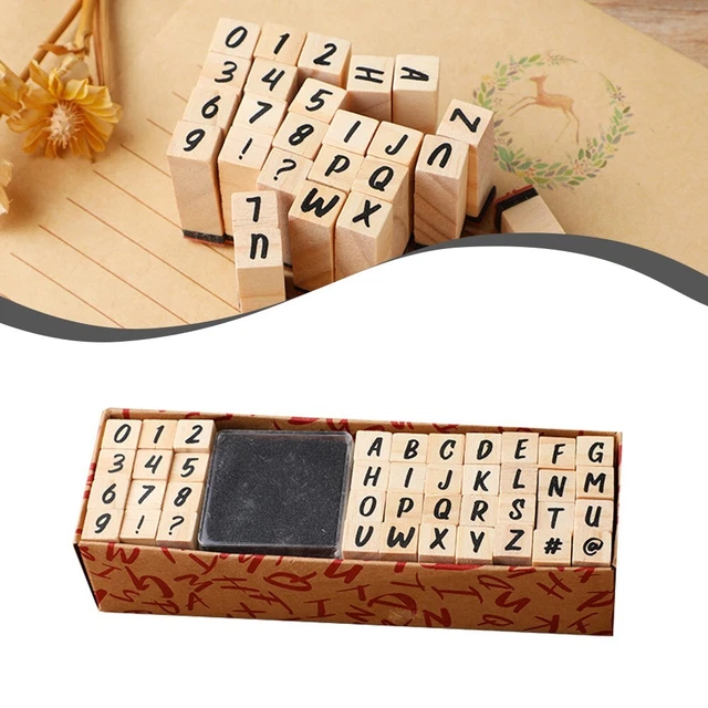 Lot 40 Tampons Lettres Alphabet - Timbres Caoutchouc Sur Bois Pour Scrapbooking