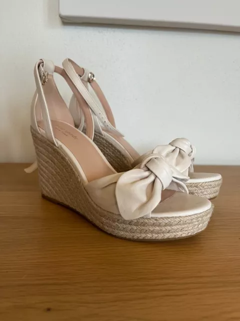 Kate Spade New York Size 8 Tianna Wedge Sandals Espadrille Parchment Leather