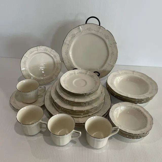 Noritake 4 Person 7 Piece Ivory Lace 7314 Dinner Set Imperial Baroque -28 Pieces