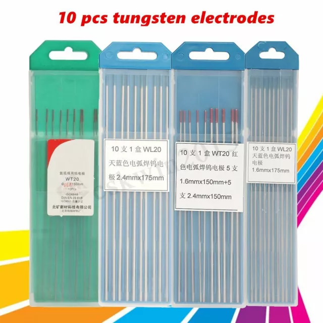 10Pcs WL20/WT20/WP TIG Tungsten Electrode Assorted Welding Electrodes 1.0-3.2mm 2