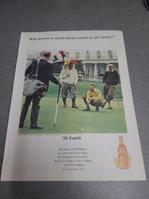 1965 handlebar mustache club members photo Haig & Haig Scotch vintage print Ad