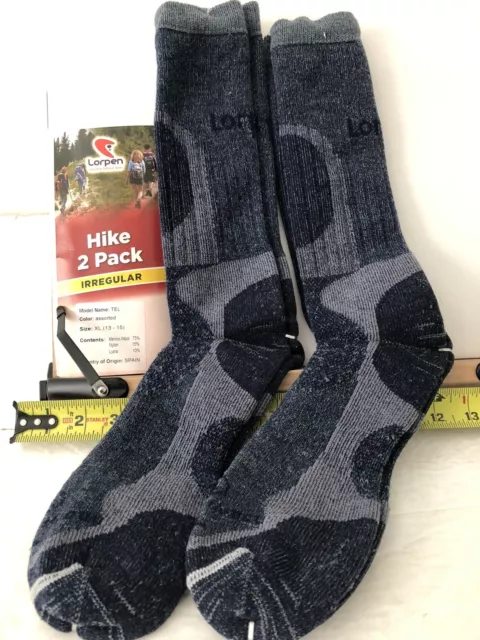 LORPEN NEW HIKE 2-PACK XL (13-15)  Men's CUSHION IRREGULAR  MERINO WOOL SOCKS.