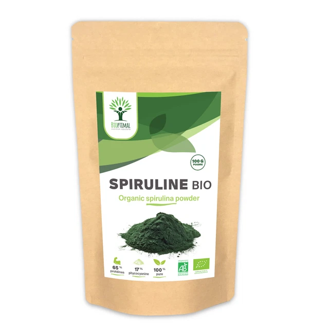 Spiruline Bio - Bioptimal - Energie Sport Immunité - 100% Pure en Poudre - 100 g