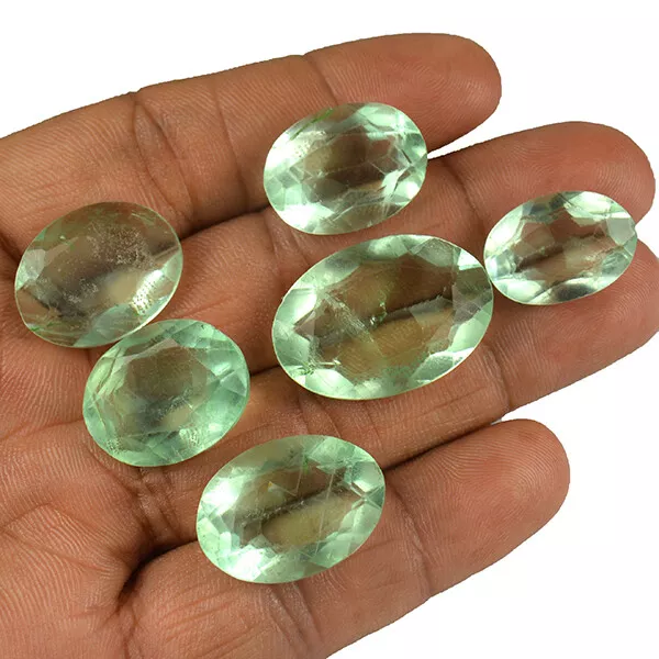 158 CT / 6 Pièces en Gros Lot Vert Naturel Fluorine Coupe Ovale Forme Libre