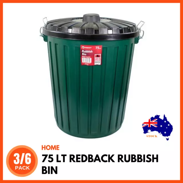 75 LT GREEN REDBACK RUBBISH BIN WITH LID Garbage Bin Kitchen Bin Waste Disposal
