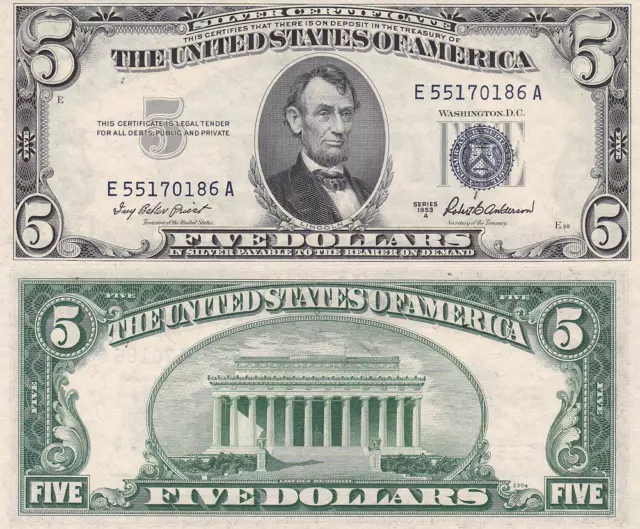 1953 A $5 Silver Certificate E-A Block FR 1656 Uncirculated