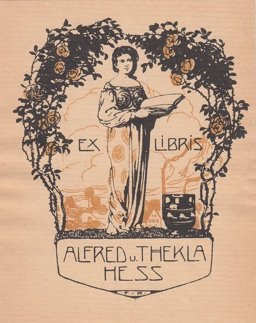 Exlibris Bookplate Lithography Fritz Rehm 1871-1928 Schlote Factory Woman Book