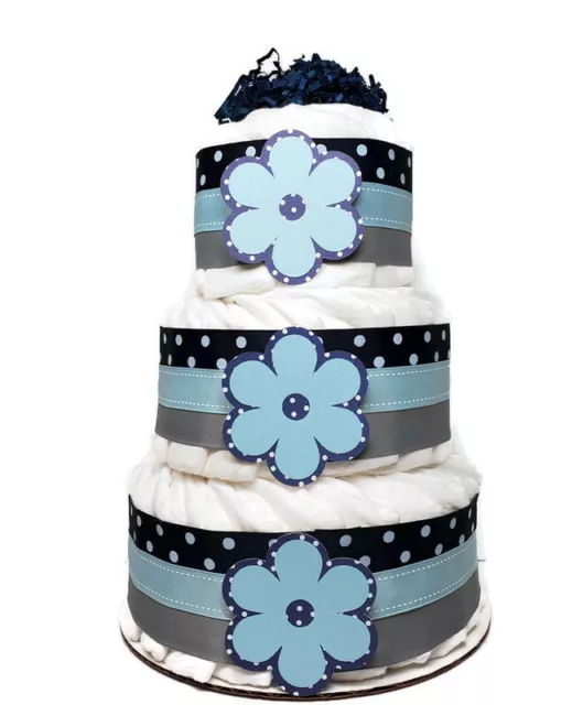 Baby Boy Elephant Diaper Cake, Navy, Light Blue, Gray Polka Dot Baby Shower Gift 2