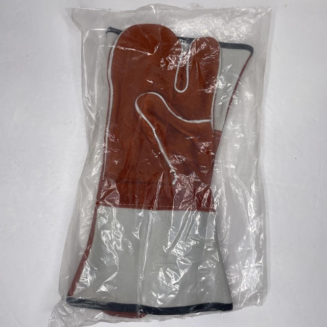 1 Pair Large HEAVY DUTY Reinforced 100% Leather Welding Gloves Mitten Style
