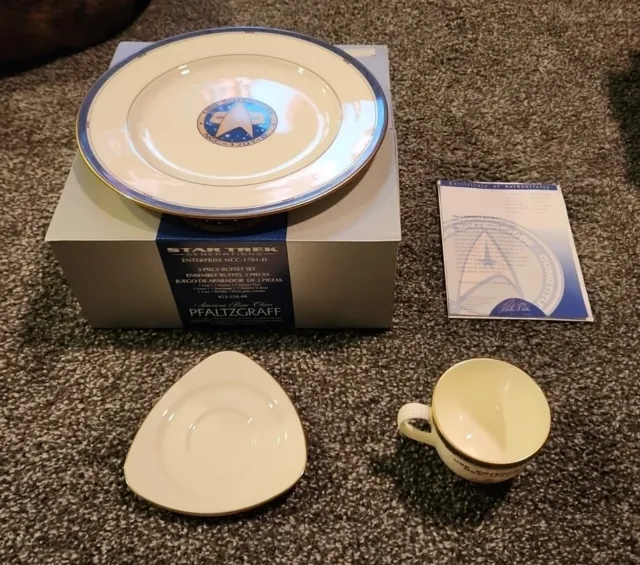 NEW Pfaltzgraff Star Trek USS Enterprise Fine Bone China 3 Piece Buffet Set NIB