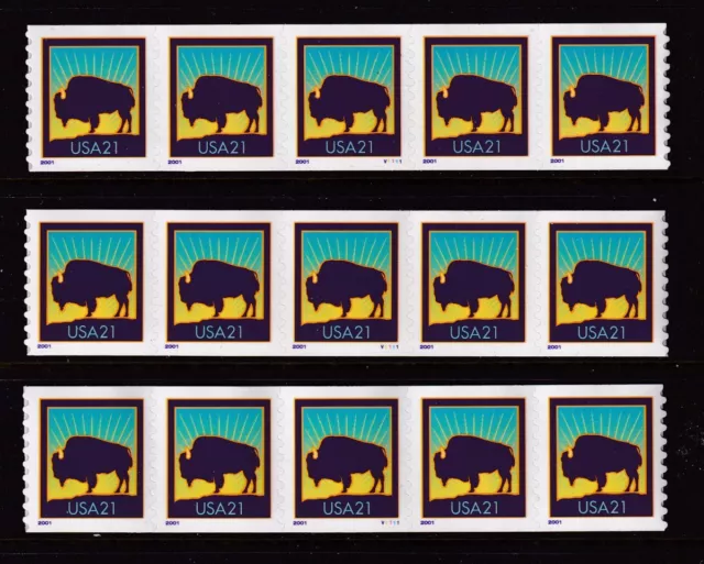 2001 Bison 21c Sc 3475 MNH PNC5 plate number V1111 coil 3 strips