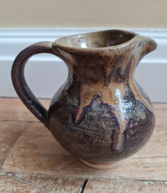 Vintage Brown Rustic Fat Lava Style Signed Studio Pottery Small Jug Creamer