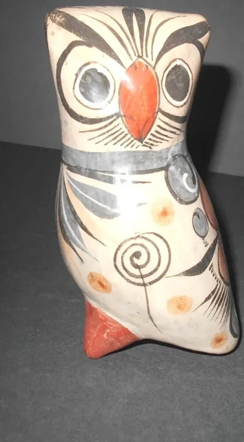 Vintage. Owl Tonala pottery hand painted folk art. Made in Mexico. 5" tall.