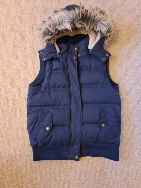 Fat Face Womens Gilet 12 Blue Bodywarmer Full Zip Quilted Hooded Sherpa Lined