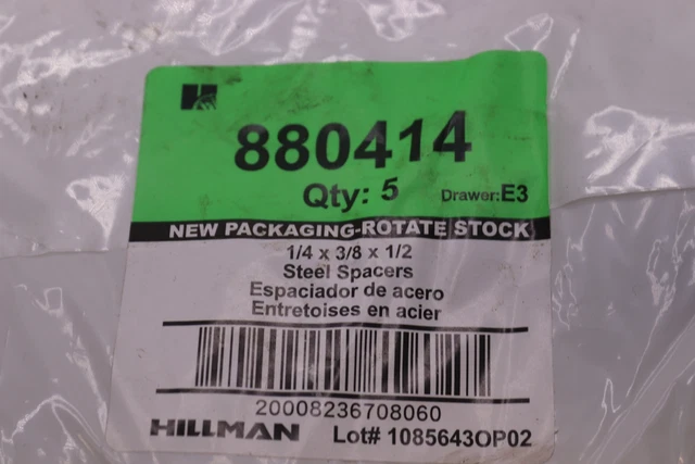 (5-Pk) Hillman Seamless Spacers Plain Steel 1/4" I.D. x 3/8" O.D. x 1/2" 880414
